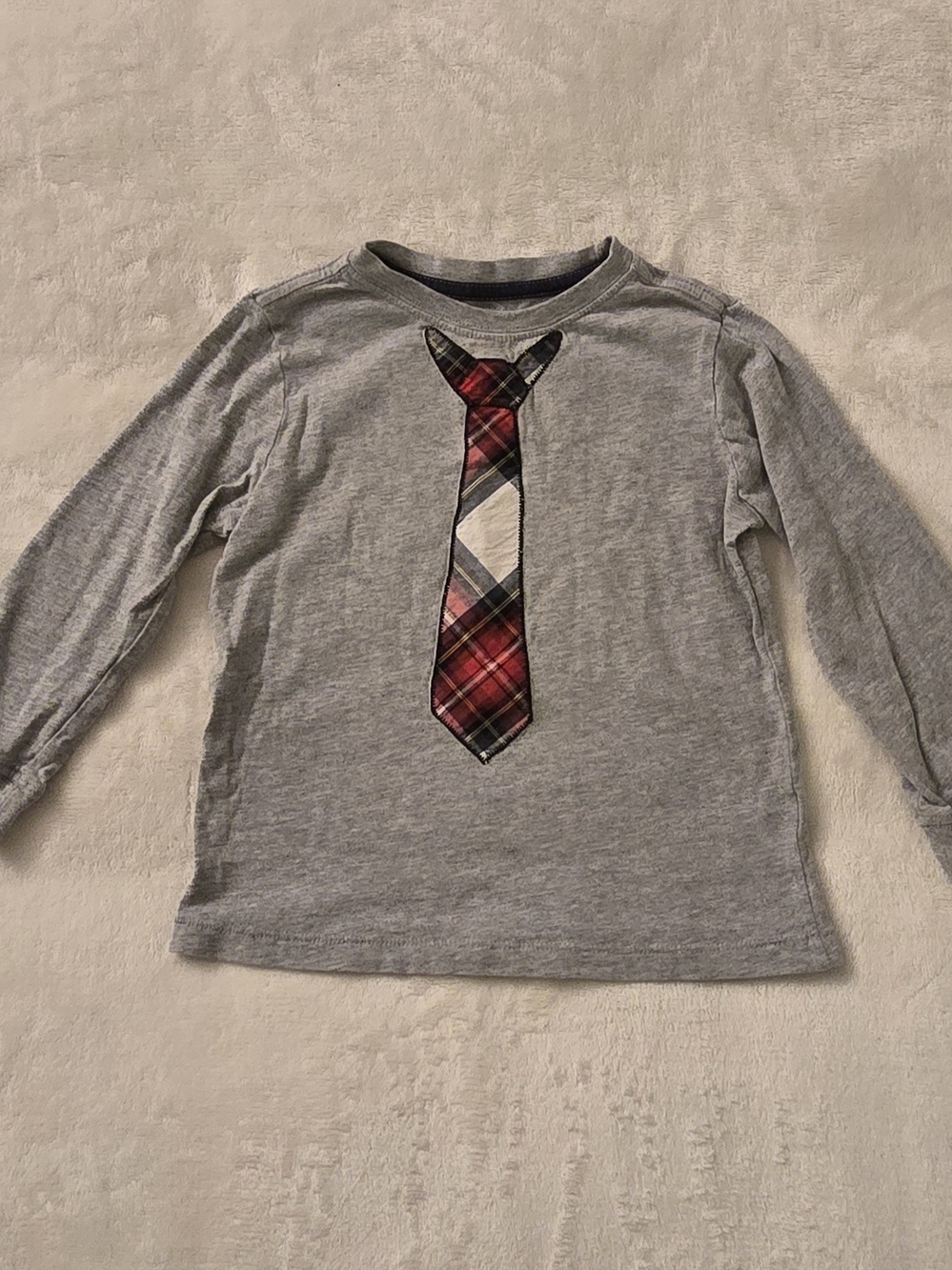 Gymboree Gray Long Sleeve Tee with Plaid Tie Applique